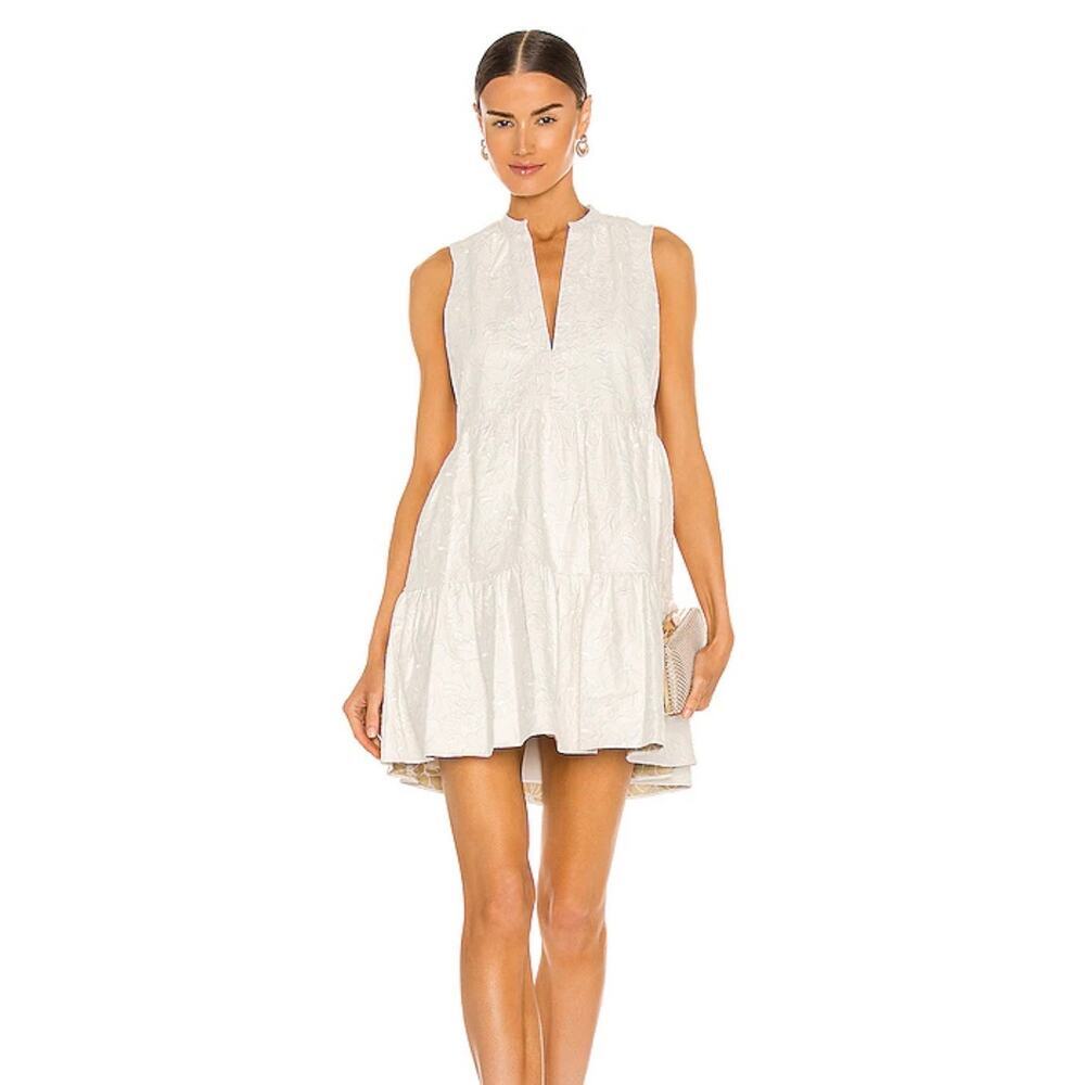 Amanda Uprichard Rylee Dress Sleeveless Tiered Ivory Size L Summer